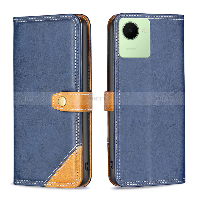 Coque Portefeuille Livre Cuir Etui Clapet B14F pour Realme C30 Bleu Plus