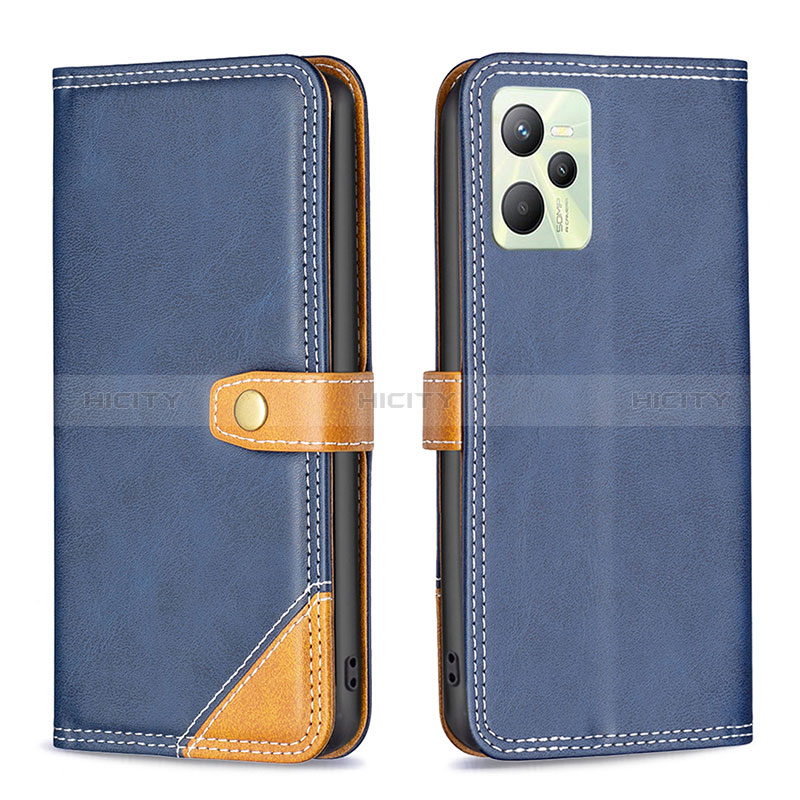 Coque Portefeuille Livre Cuir Etui Clapet B14F pour Realme C35 Bleu Plus