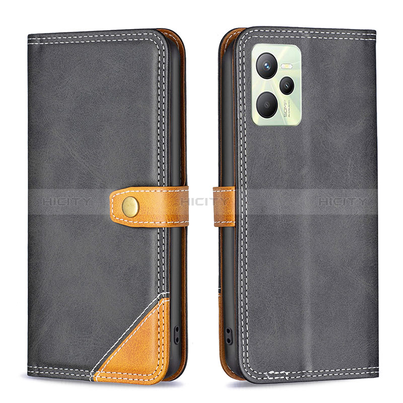 Coque Portefeuille Livre Cuir Etui Clapet B14F pour Realme C35 Noir Plus