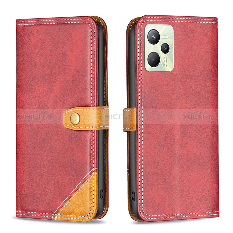 Coque Portefeuille Livre Cuir Etui Clapet B14F pour Realme C35 Rouge Plus