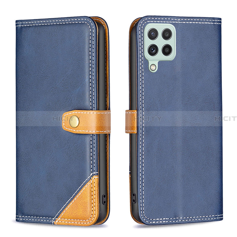 Coque Portefeuille Livre Cuir Etui Clapet B14F pour Samsung Galaxy A22 4G Bleu Plus