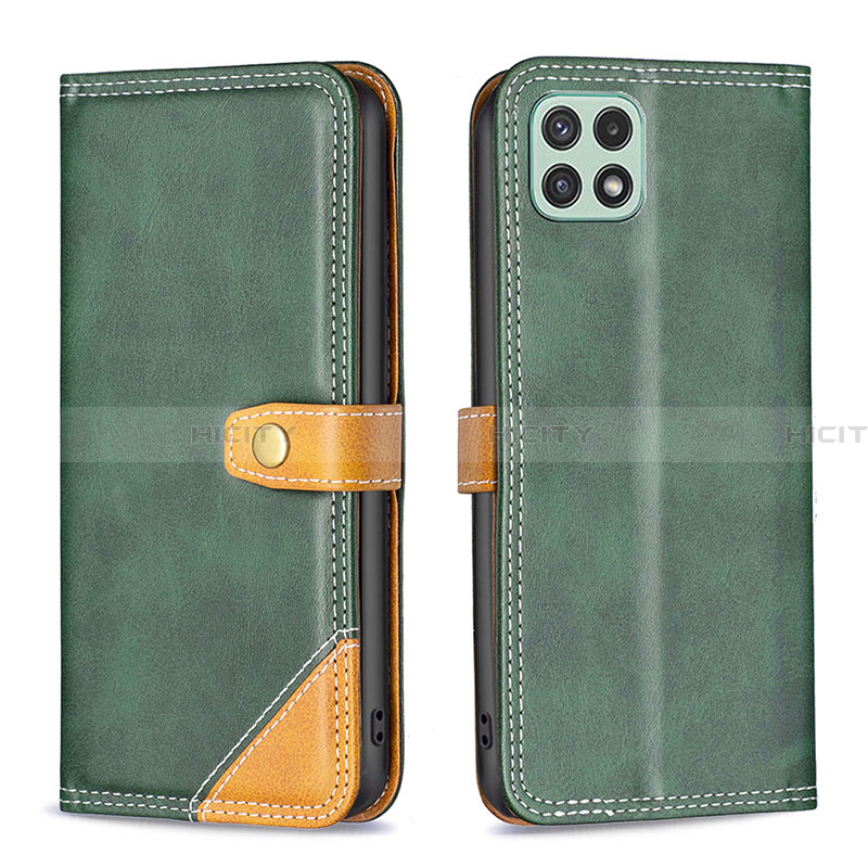 Coque Portefeuille Livre Cuir Etui Clapet B14F pour Samsung Galaxy A22 5G Vert Plus