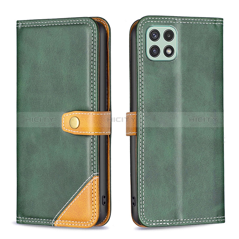 Coque Portefeuille Livre Cuir Etui Clapet B14F pour Samsung Galaxy A22s 5G Vert Plus