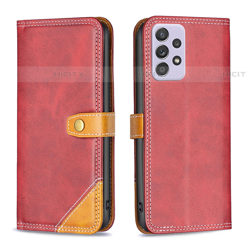 Coque Portefeuille Livre Cuir Etui Clapet B14F pour Samsung Galaxy A52 5G Rouge Plus