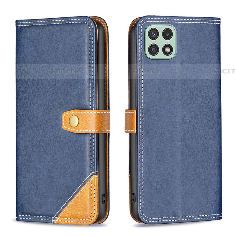 Coque Portefeuille Livre Cuir Etui Clapet B14F pour Samsung Galaxy F42 5G Bleu Plus