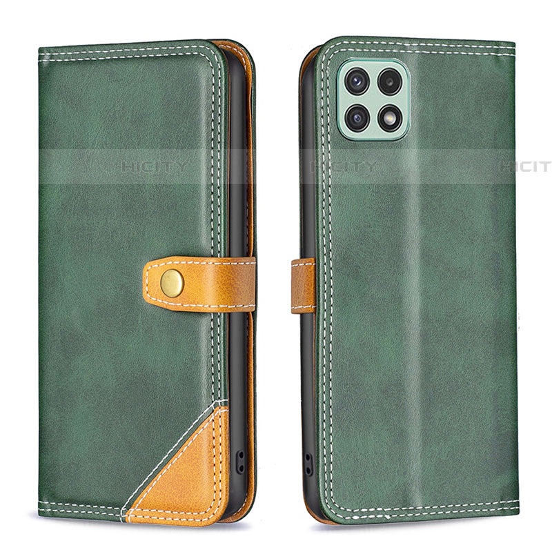 Coque Portefeuille Livre Cuir Etui Clapet B14F pour Samsung Galaxy F42 5G Vert Plus