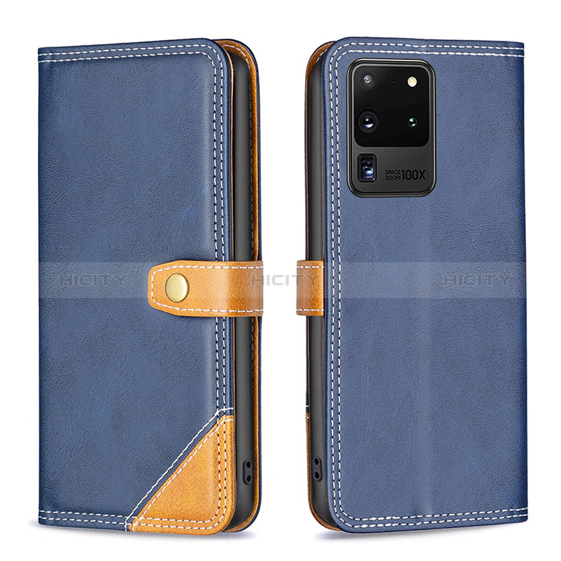 Coque Portefeuille Livre Cuir Etui Clapet B14F pour Samsung Galaxy S20 Ultra 5G Bleu Plus