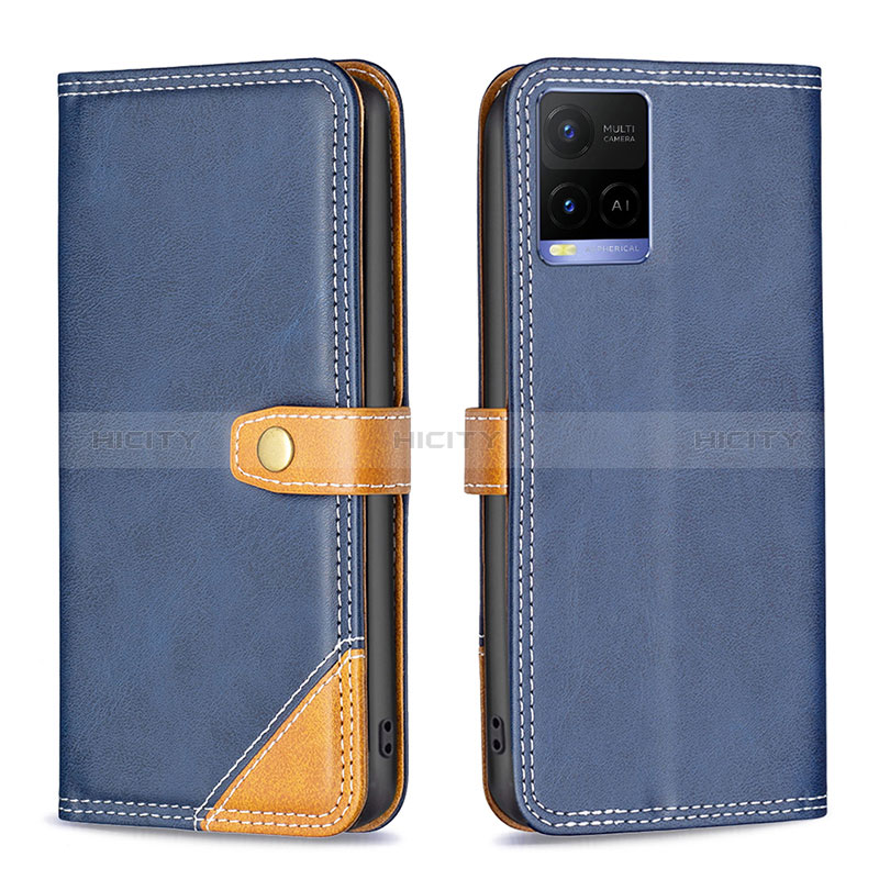 Coque Portefeuille Livre Cuir Etui Clapet B14F pour Vivo Y21s Bleu Plus