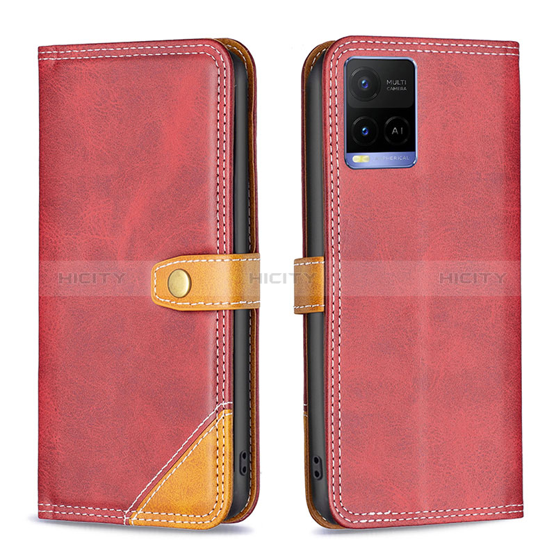 Coque Portefeuille Livre Cuir Etui Clapet B14F pour Vivo Y21s Rouge Plus