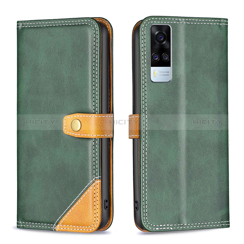 Coque Portefeuille Livre Cuir Etui Clapet B14F pour Vivo Y31 (2021) Vert Plus