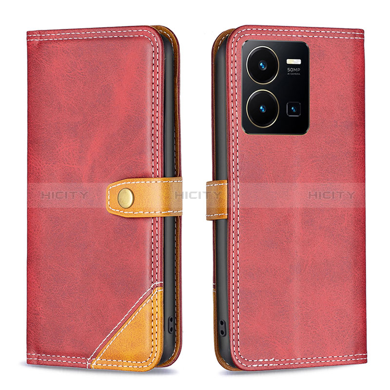 Coque Portefeuille Livre Cuir Etui Clapet B14F pour Vivo Y35 4G Rouge Plus