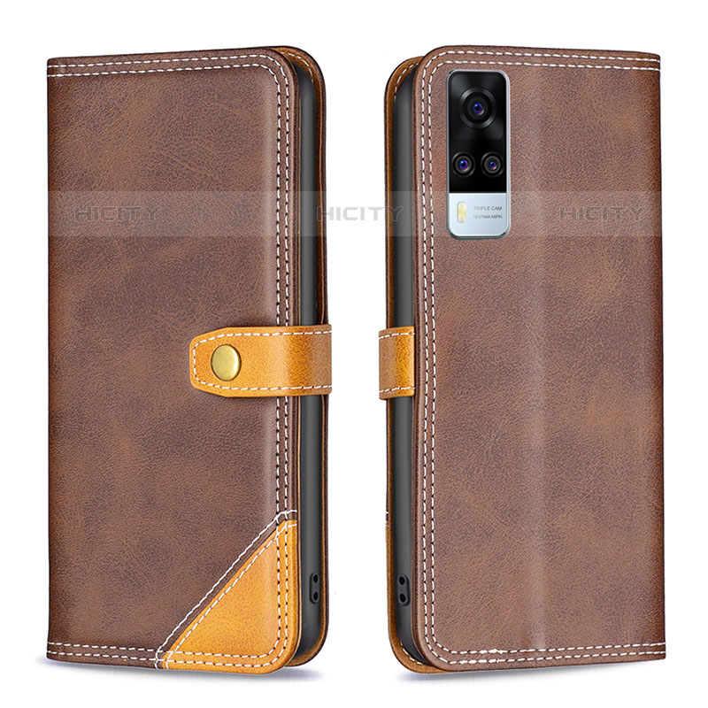 Coque Portefeuille Livre Cuir Etui Clapet B14F pour Vivo Y51A Marron Plus