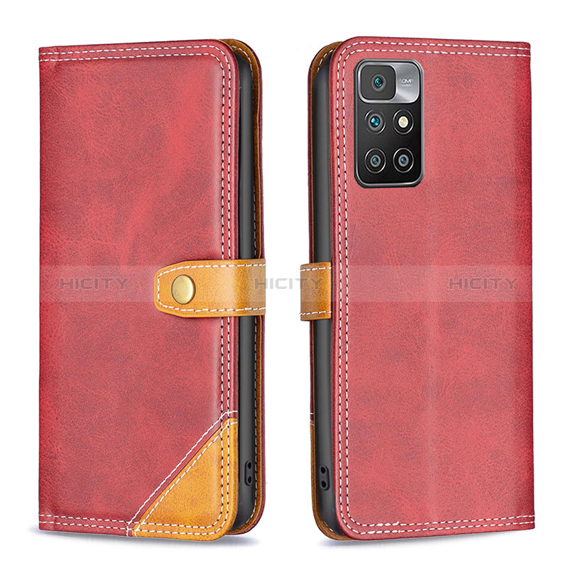 Coque Portefeuille Livre Cuir Etui Clapet B14F pour Xiaomi Redmi 10 4G Rouge Plus