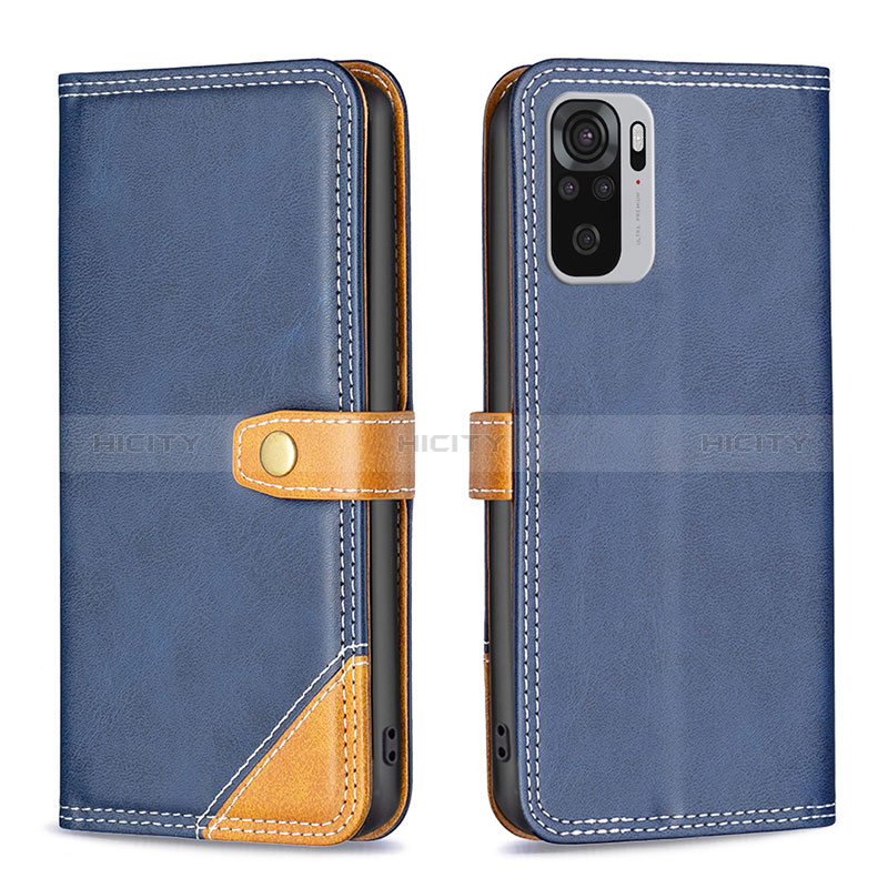 Coque Portefeuille Livre Cuir Etui Clapet B14F pour Xiaomi Redmi Note 10 4G Bleu Plus