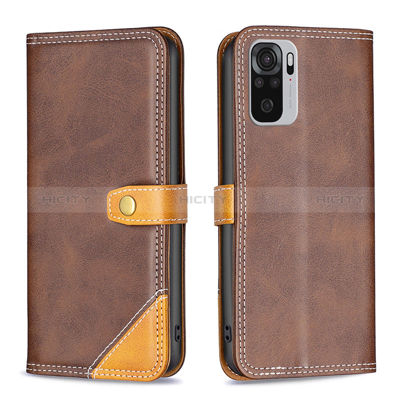 Coque Portefeuille Livre Cuir Etui Clapet B14F pour Xiaomi Redmi Note 10 4G Marron Plus