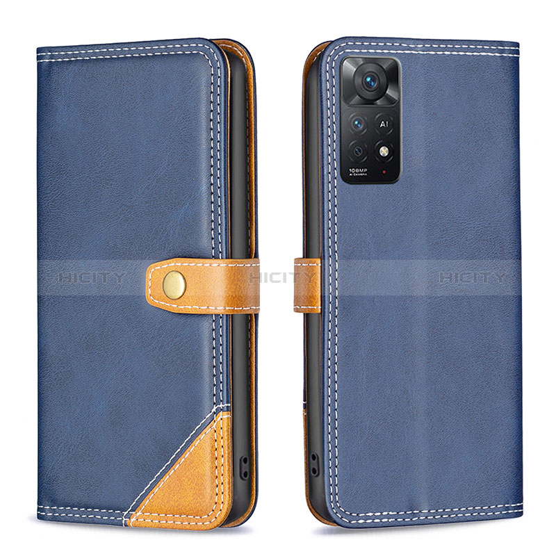 Coque Portefeuille Livre Cuir Etui Clapet B14F pour Xiaomi Redmi Note 11 Pro 4G Bleu Plus