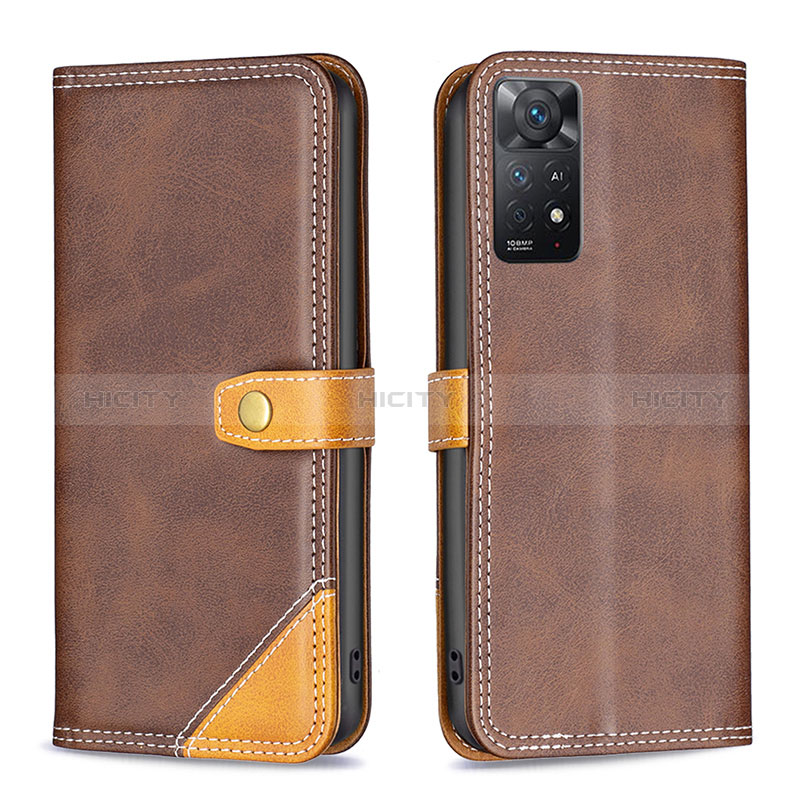 Coque Portefeuille Livre Cuir Etui Clapet B14F pour Xiaomi Redmi Note 11 Pro 4G Marron Plus