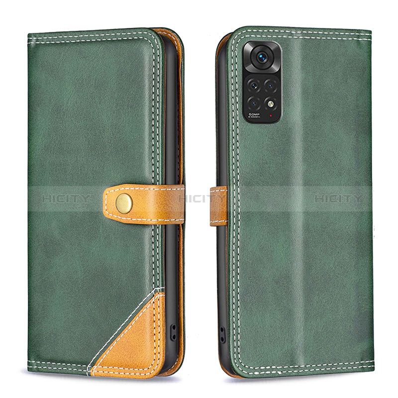 Coque Portefeuille Livre Cuir Etui Clapet B14F pour Xiaomi Redmi Note 11S 4G Vert Plus