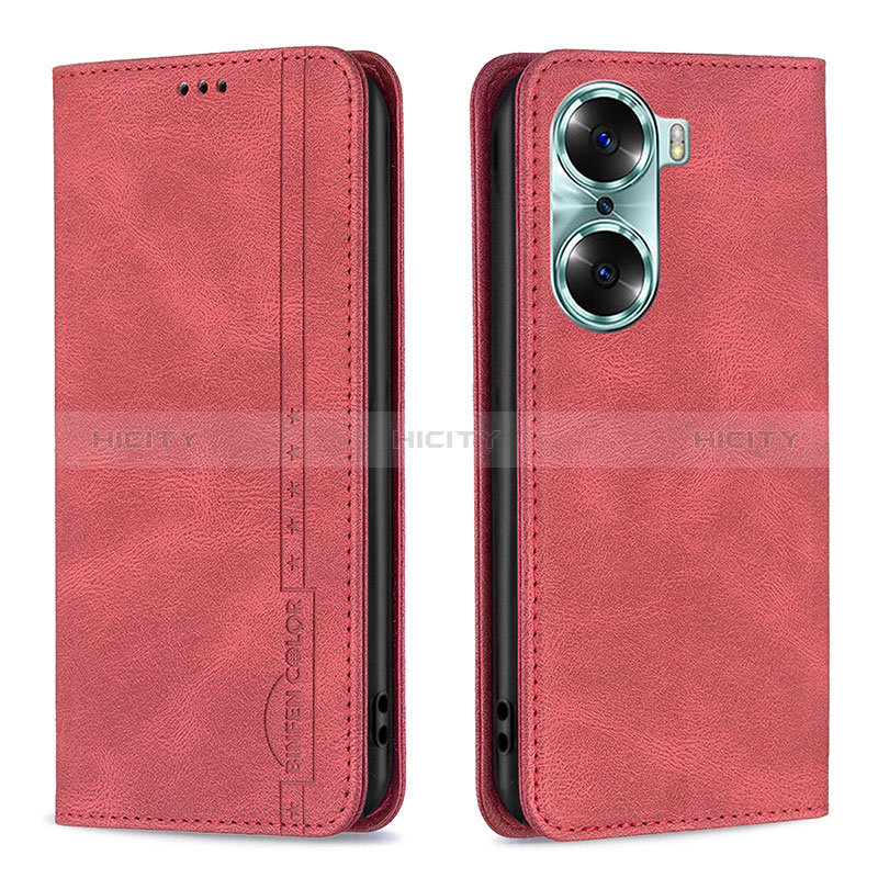 Coque Portefeuille Livre Cuir Etui Clapet B15F pour Huawei Honor 60 5G Rouge Plus