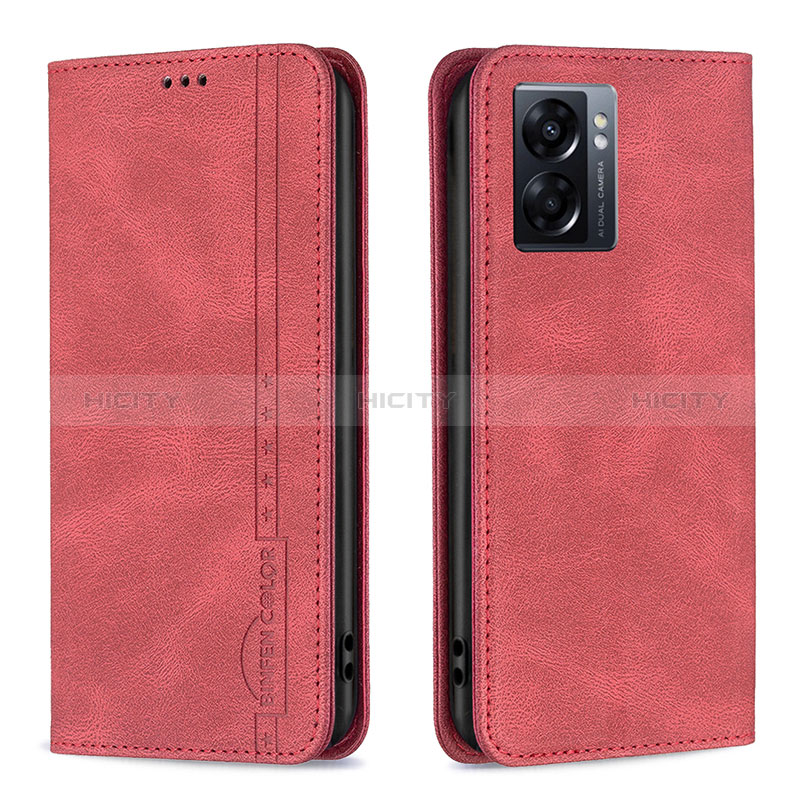 Coque Portefeuille Livre Cuir Etui Clapet B15F pour Oppo A56S 5G Rouge Plus