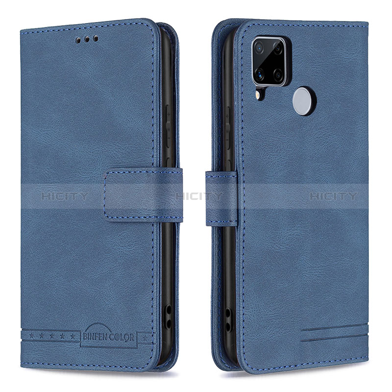 Coque Portefeuille Livre Cuir Etui Clapet B15F pour Realme 7i RMX2193 Bleu Plus