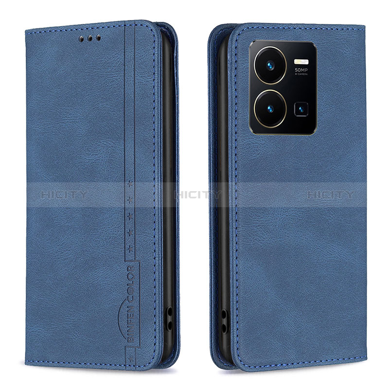 Coque Portefeuille Livre Cuir Etui Clapet B15F pour Vivo Y35 4G Bleu Plus