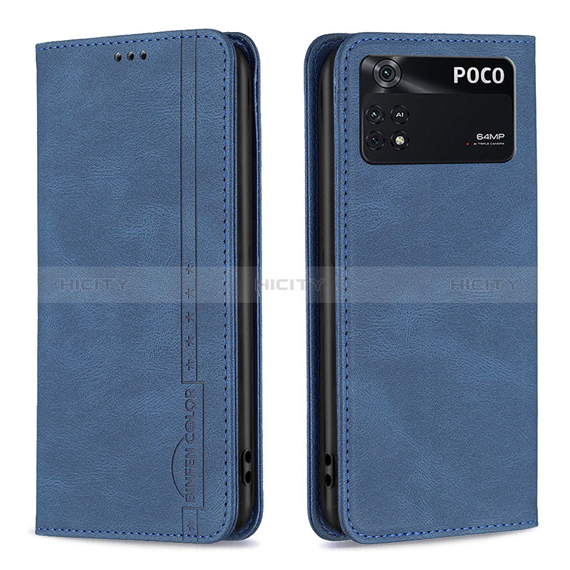 Coque Portefeuille Livre Cuir Etui Clapet B15F pour Xiaomi Poco M4 Pro 4G Bleu Plus