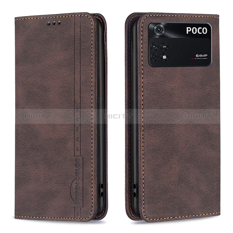 Coque Portefeuille Livre Cuir Etui Clapet B15F pour Xiaomi Poco M4 Pro 4G Marron Plus