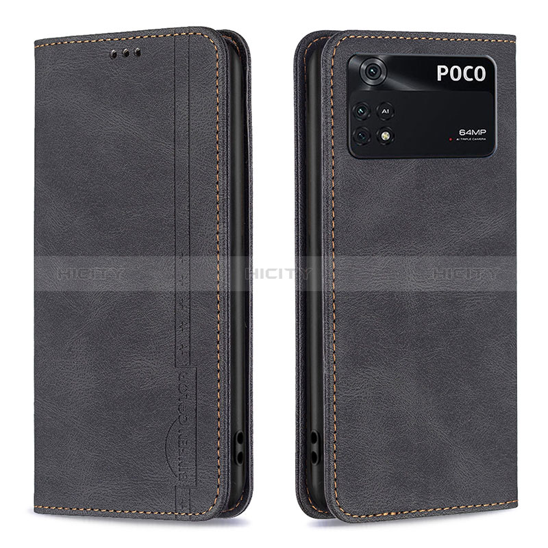 Coque Portefeuille Livre Cuir Etui Clapet B15F pour Xiaomi Poco M4 Pro 4G Noir Plus