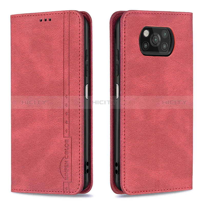 Coque Portefeuille Livre Cuir Etui Clapet B15F pour Xiaomi Poco X3 NFC Rouge Plus