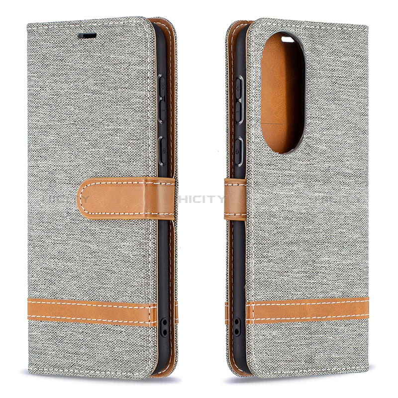 Coque Portefeuille Livre Cuir Etui Clapet B16F pour Huawei P50 Gris Plus