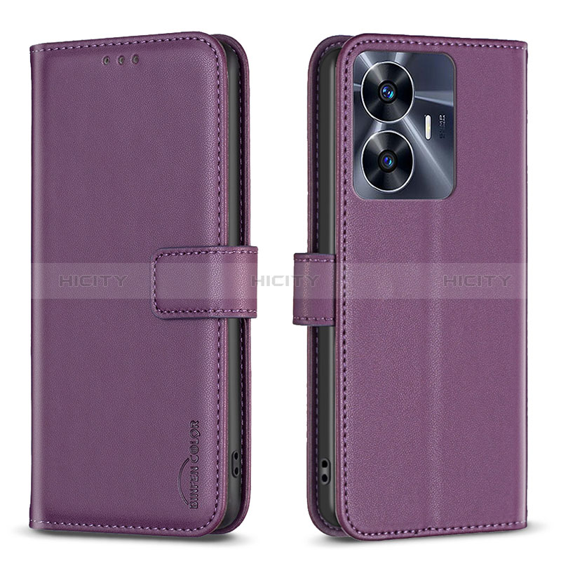 Coque Portefeuille Livre Cuir Etui Clapet B16F pour Realme C55 Violet Plus