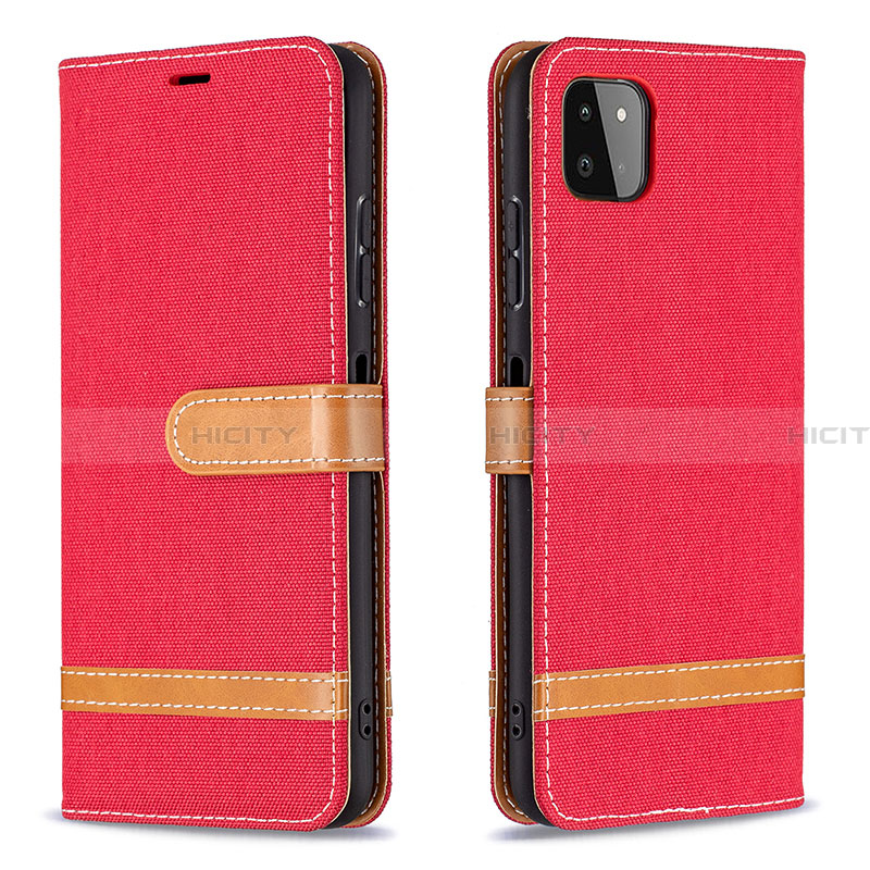 Coque Portefeuille Livre Cuir Etui Clapet B16F pour Samsung Galaxy A22 5G Rouge Plus