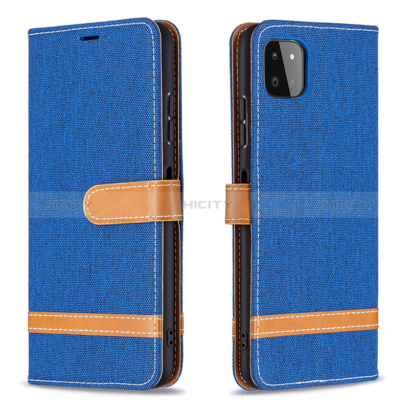 Coque Portefeuille Livre Cuir Etui Clapet B16F pour Samsung Galaxy A22s 5G Bleu Plus