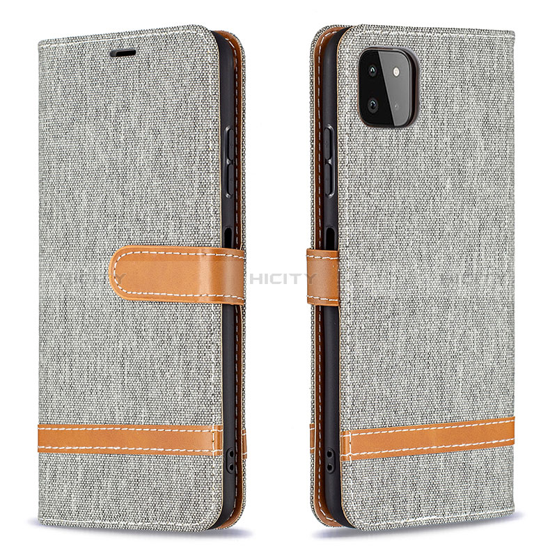 Coque Portefeuille Livre Cuir Etui Clapet B16F pour Samsung Galaxy A22s 5G Gris Plus