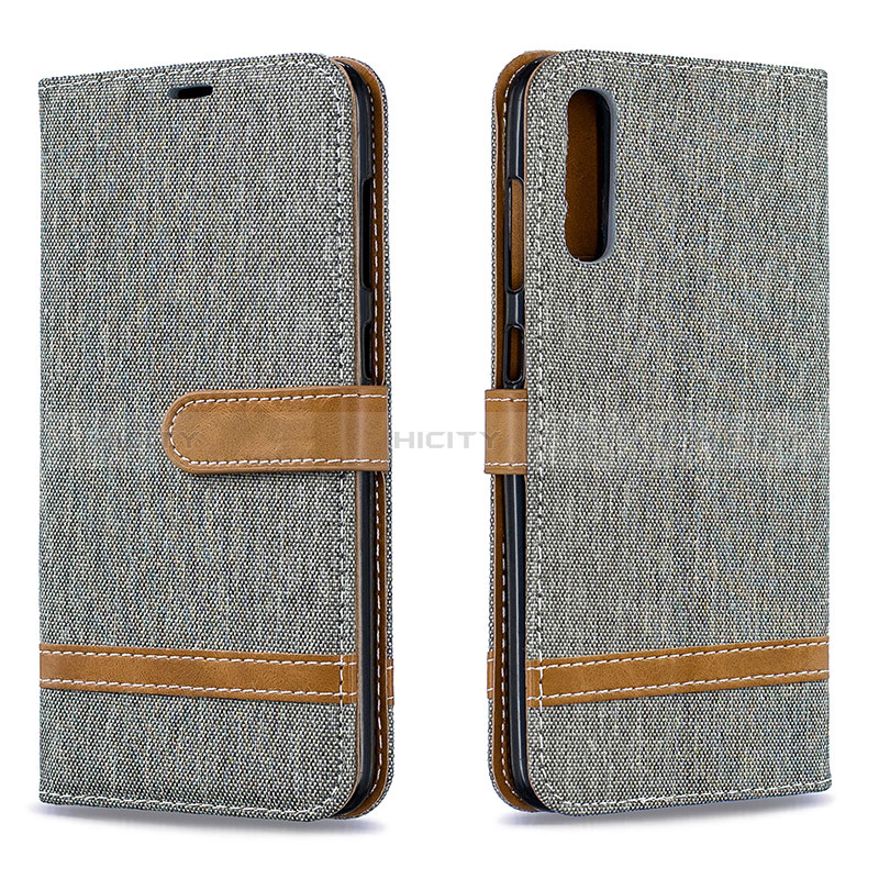 Coque Portefeuille Livre Cuir Etui Clapet B16F pour Samsung Galaxy A70 Gris Plus