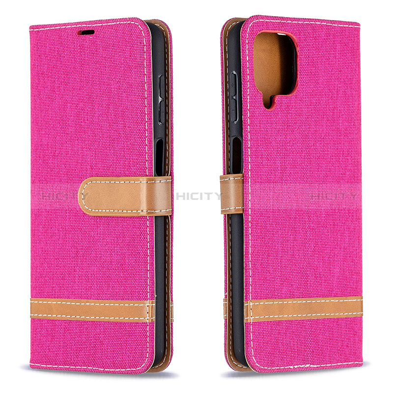 Coque Portefeuille Livre Cuir Etui Clapet B16F pour Samsung Galaxy F12 Rose Rouge Plus