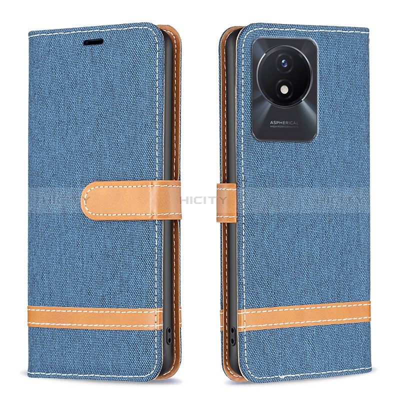 Coque Portefeuille Livre Cuir Etui Clapet B16F pour Vivo Y02 Bleu Plus