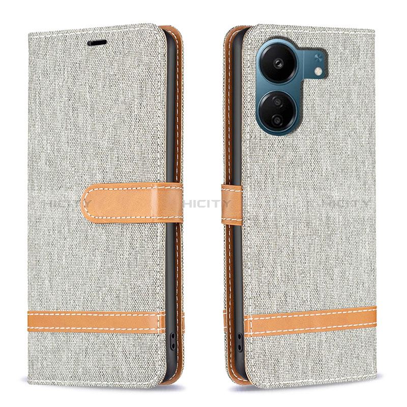 Coque Portefeuille Livre Cuir Etui Clapet B16F pour Xiaomi Poco C65 Gris Plus