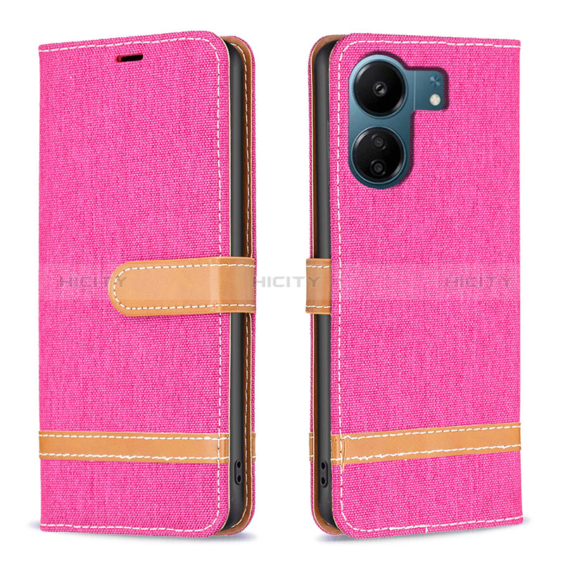 Coque Portefeuille Livre Cuir Etui Clapet B16F pour Xiaomi Poco C65 Rose Rouge Plus