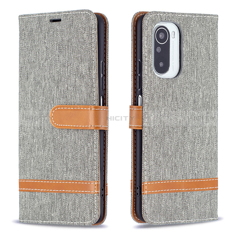 Coque Portefeuille Livre Cuir Etui Clapet B16F pour Xiaomi Poco F3 5G Gris Plus