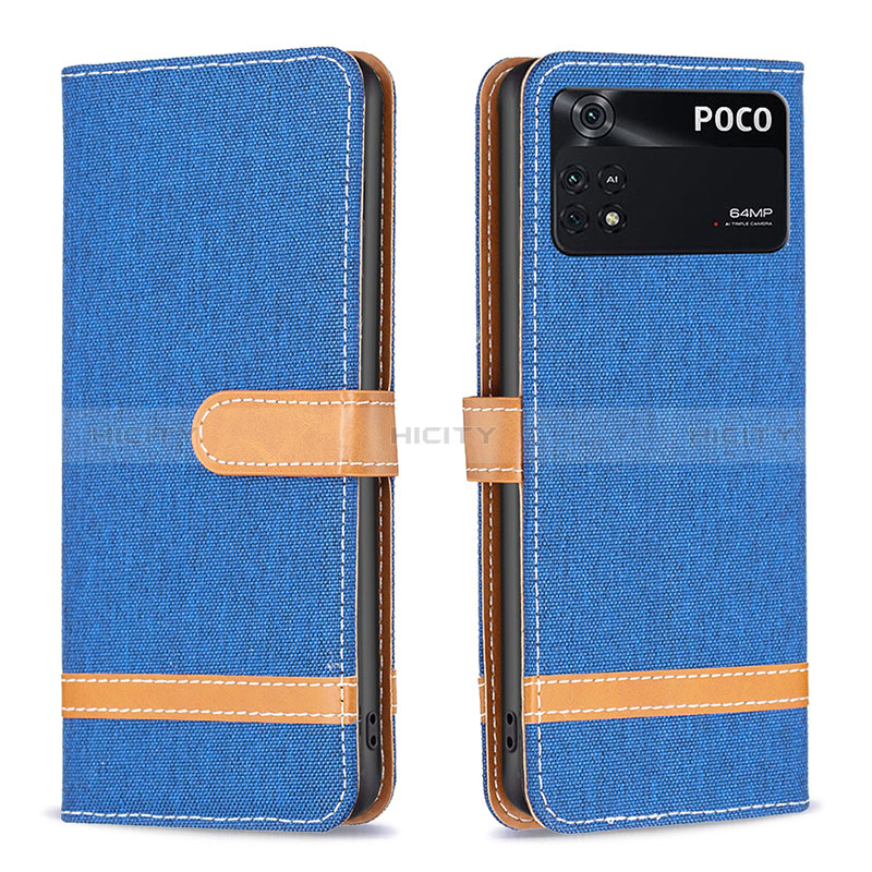 Coque Portefeuille Livre Cuir Etui Clapet B16F pour Xiaomi Poco M4 Pro 4G Bleu Plus