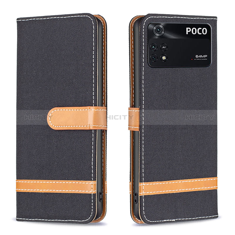 Coque Portefeuille Livre Cuir Etui Clapet B16F pour Xiaomi Poco M4 Pro 4G Noir Plus