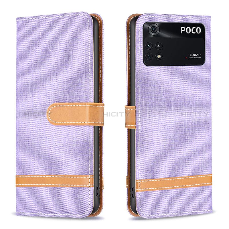 Coque Portefeuille Livre Cuir Etui Clapet B16F pour Xiaomi Poco M4 Pro 4G Violet Clair Plus