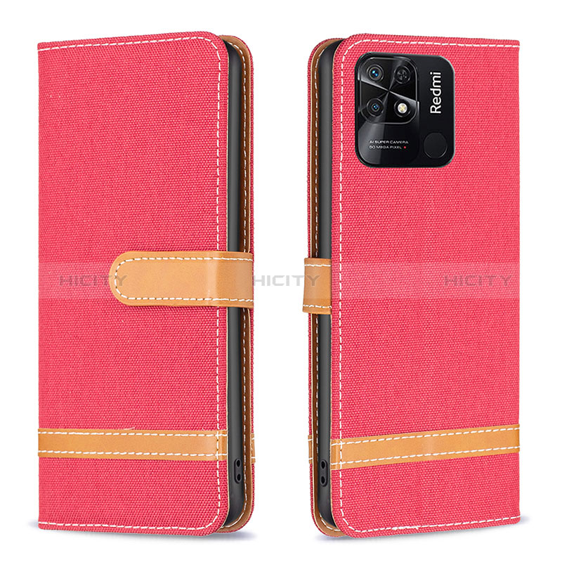 Coque Portefeuille Livre Cuir Etui Clapet B16F pour Xiaomi Redmi 10 Power Rouge Plus