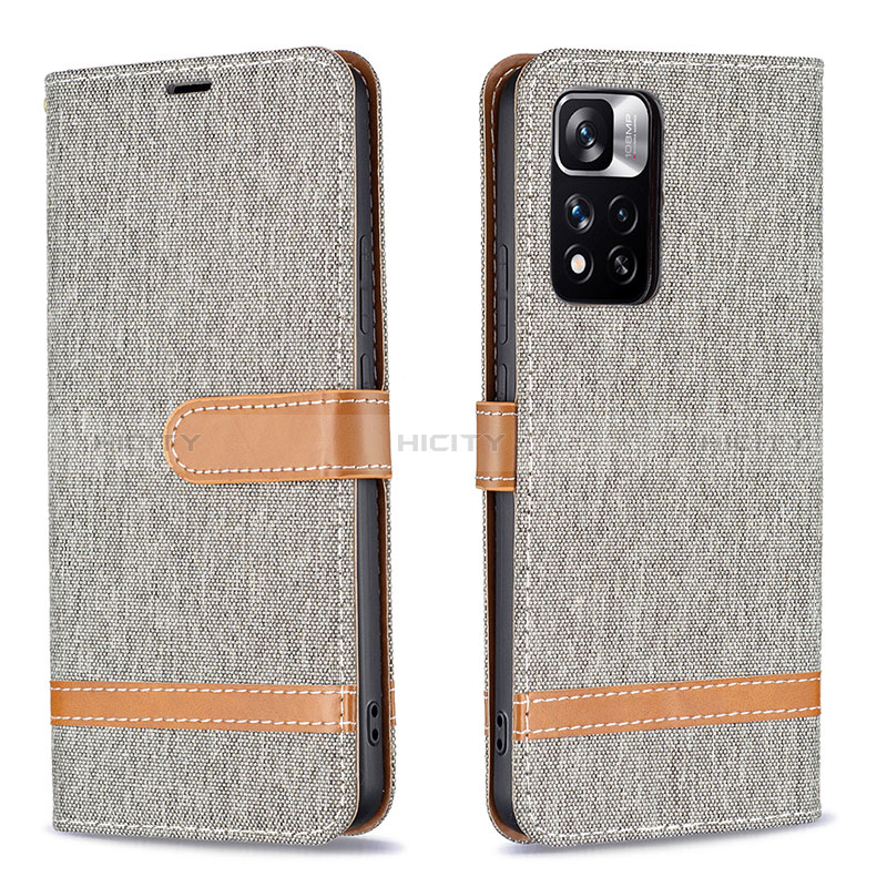 Coque Portefeuille Livre Cuir Etui Clapet B16F pour Xiaomi Redmi Note 11 Pro+ Plus 5G Gris Plus