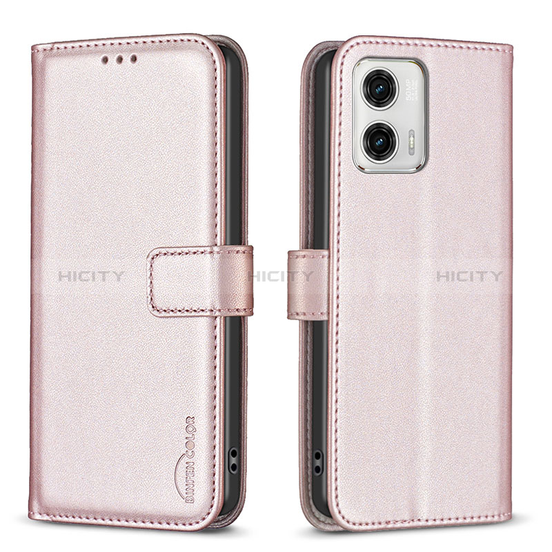 Coque Portefeuille Livre Cuir Etui Clapet B17F pour Motorola Moto G73 5G Or Rose Plus