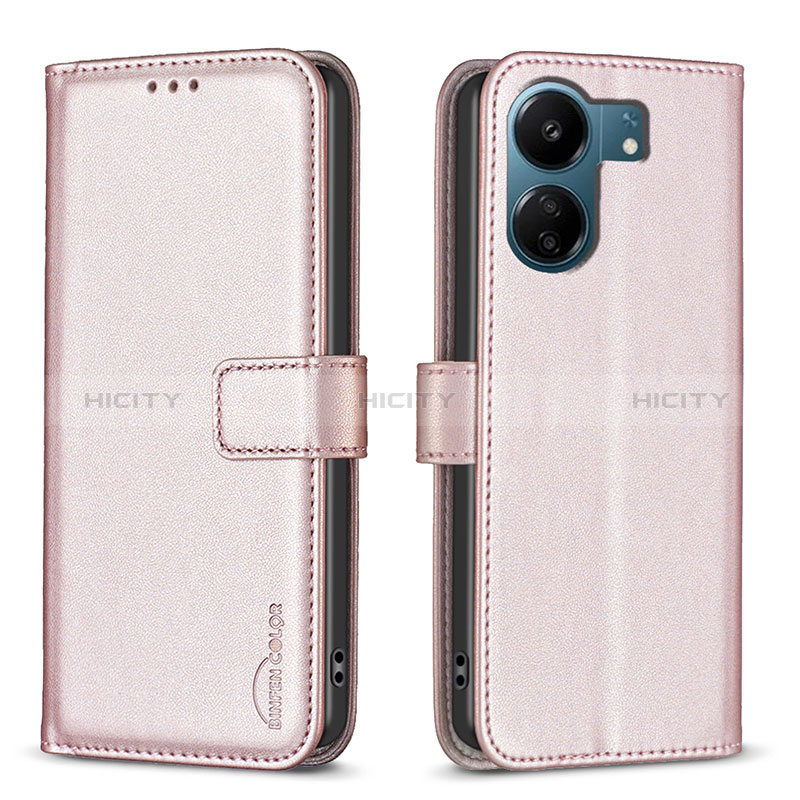 Coque Portefeuille Livre Cuir Etui Clapet B17F pour Xiaomi Redmi 13C Or Rose Plus