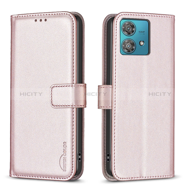 Coque Portefeuille Livre Cuir Etui Clapet B22F pour Motorola Moto Edge 40 Neo 5G Or Rose Plus