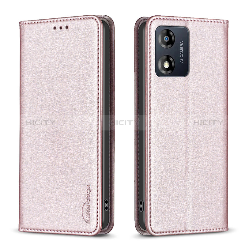 Coque Portefeuille Livre Cuir Etui Clapet B23F pour Motorola Moto E13 Or Rose Plus